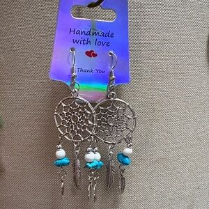Handmade Silver and Blue Dreamcatcher Earrings